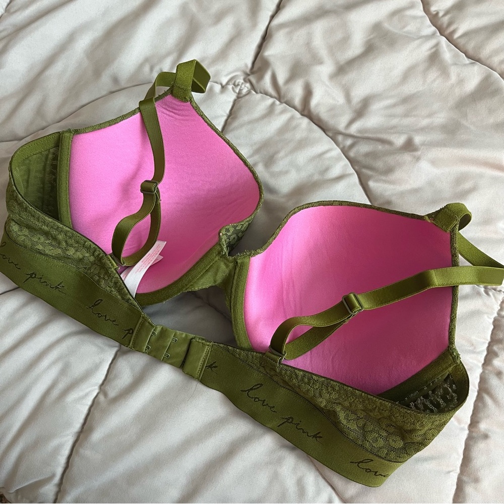 Victoria’s Secret Pink Wear Everywhere Push-up Olive Green Leopard Print Bra - Picture 4 of 8